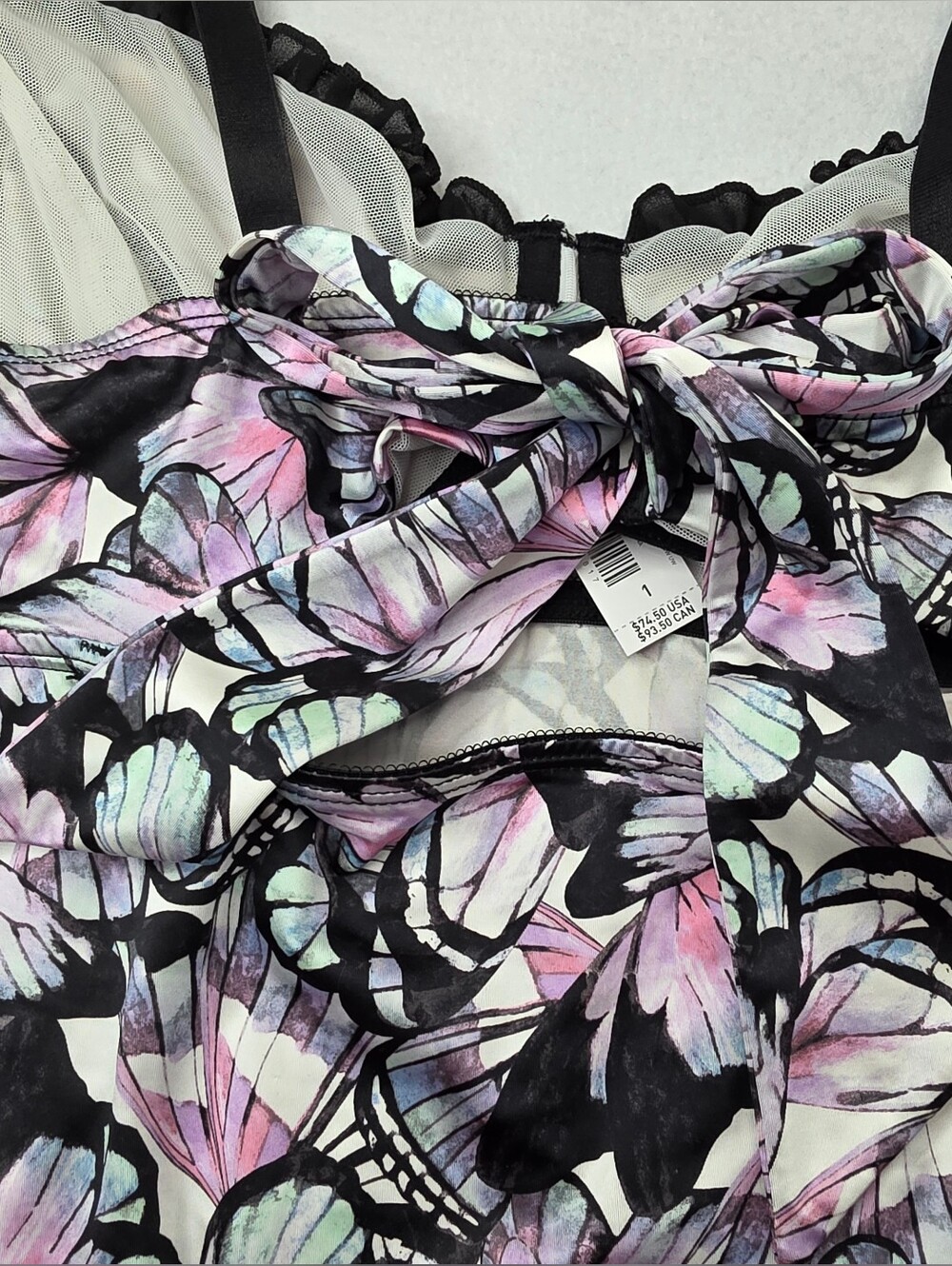 NWT Torrid 1 Satin Ruffle Bodysuit Butterfly Print Pink Black Underwire 3387-c - Picture 13 of 15